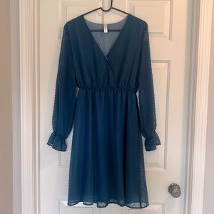 Women’s dress, size M, Beachsissi. Teal lined dress with see through sleeves.